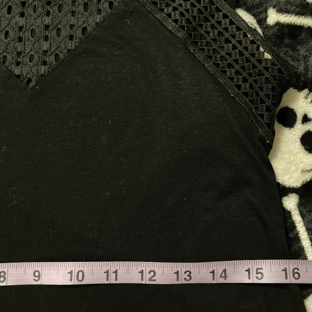 H&M Black geometric lace adorned black short-sleeve top ~ Goth XS SMALL shirt - Picture 8 of 12